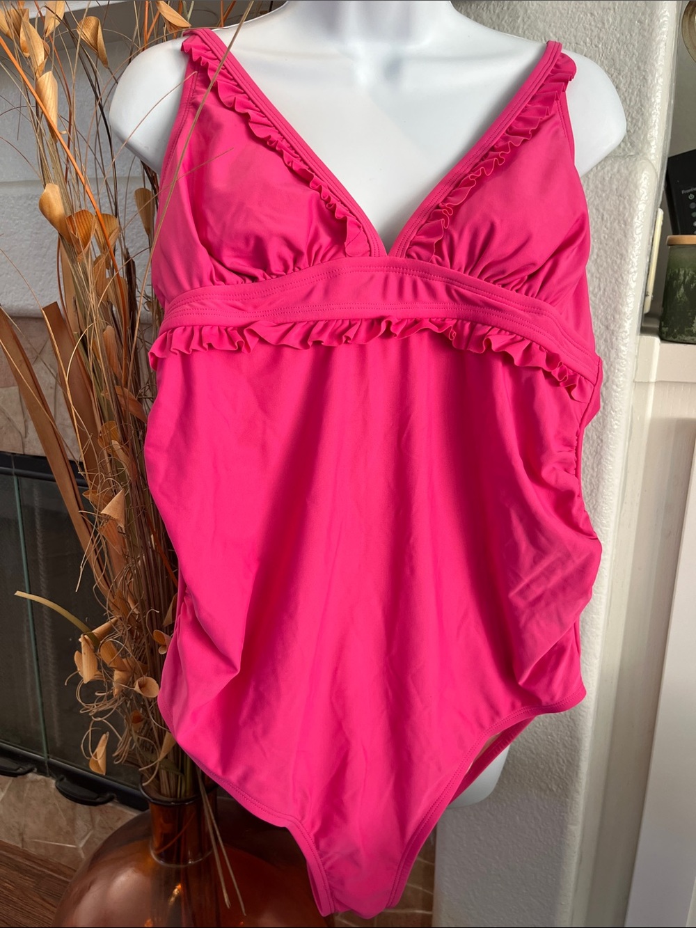 Hot Pink Ruffled One-Piece Maternity Swimsuit